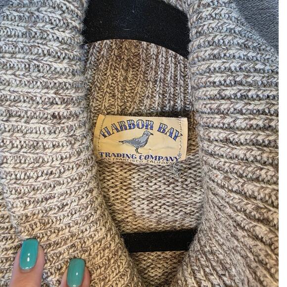 VTG Harbor Bay 90's Beige/Tan Wool Blend Cable Knit Pullover Sweater Men L Cowel - Picture 4 of 6